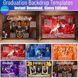 Graduation Backdrop 2026, Canva Editable Graduation Banner, Senior Photo Booth Backdrop, Class of 2026 Party Decor, School Graduation Poster