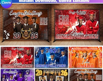Afstuderen achtergrond 2026, Canva bewerkbare afstudeerbanner, achtergrond senior Photo Booth, Class of 2026 feestdecor, afstudeerposter school