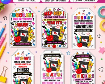 First Day of School Gift Tags | Editable Canva Back to School Tags | Teacher Student Welcome Gift Labels | Printable Digital Download