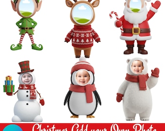 Christmas Add Your Own Photo Canva Frames, Santa Elf Reindeer Snowman Nutcracker Photo Inserts, DIY Xmas Photo Frames, Bulletin Board Decor