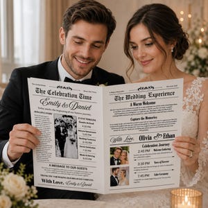 Wedding Newspaper Canva Template, Save the Date Program, Editable Newlywed Times, Custom Wedding Program Canva Editable, Digital Download