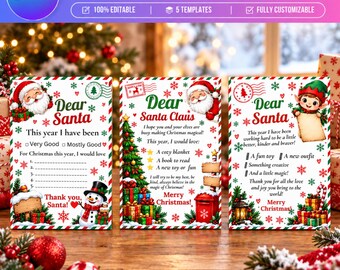 05 Christmas Letter Canva Templates, Editable Santa Letter Templates,Letter to Santa,Christmas Printable Letters, Holiday Kids Letter Bundle