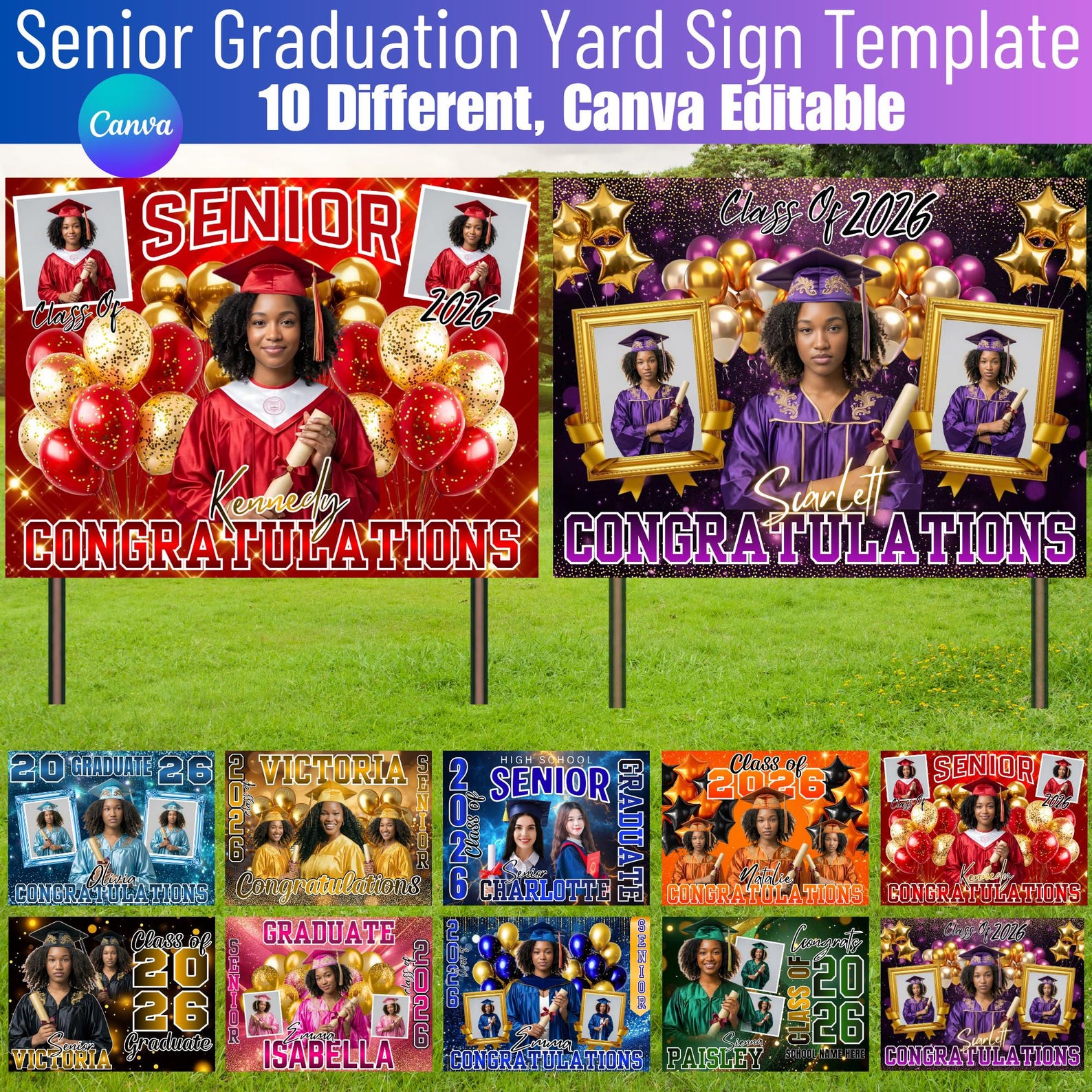 10 Graduation Yard Sign Template Bundle 2026, Editable Canva Senior ...