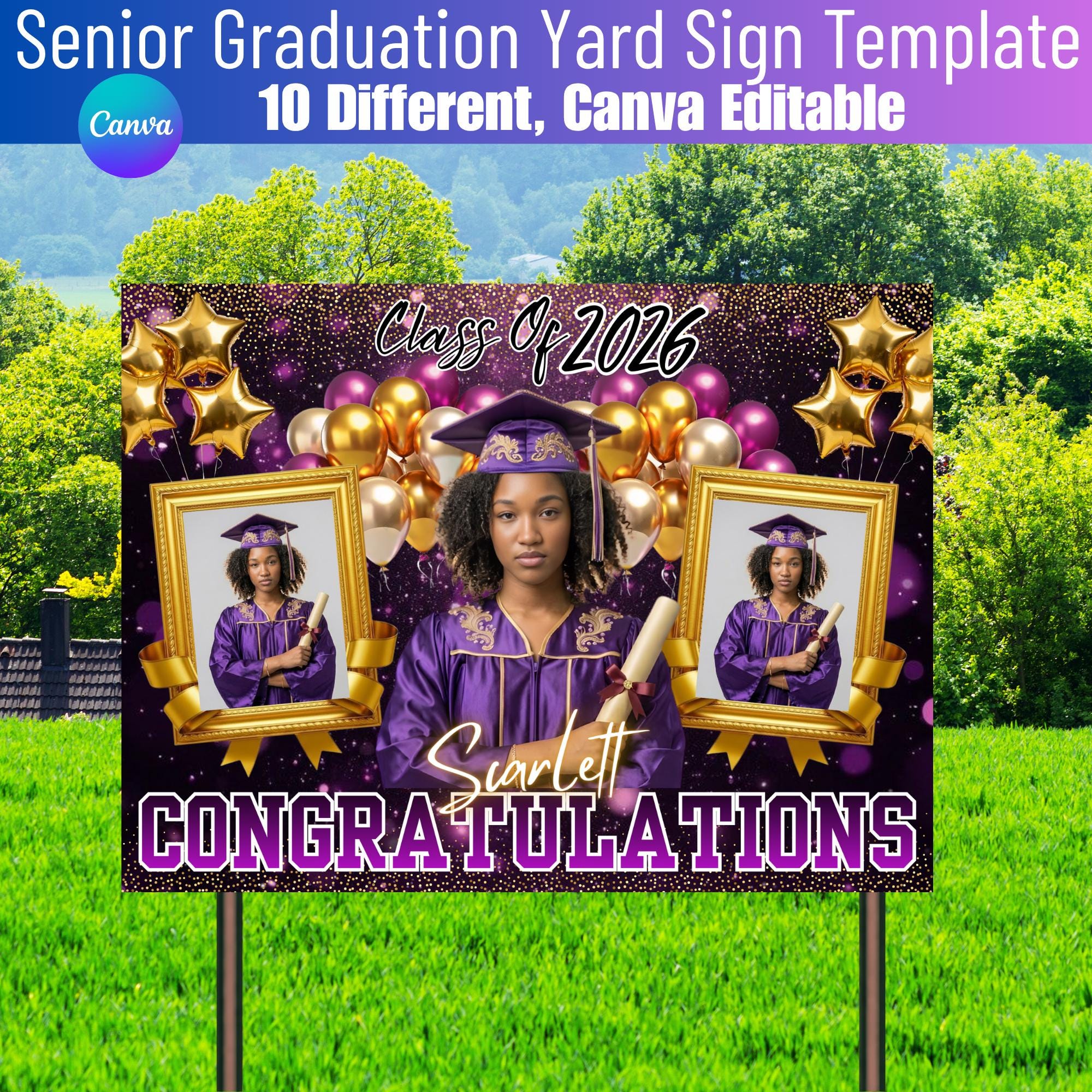 10 Graduation Yard Sign Template Bundle 2026, Editable Canva Senior ...