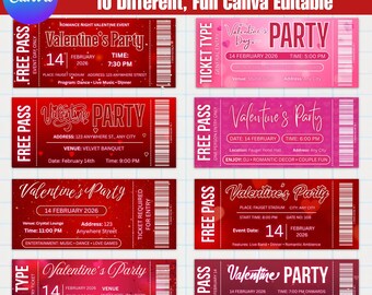 Sjabloon Valentijnskaart, kaartjes verrassingsevenement, DIY-datumnachtvoucher, cadeau concertkaartje evenement, bewerkbaar canva, Instant Download