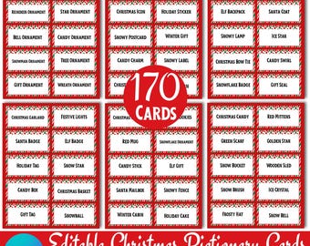 170 Editable Christmas Pictionary Cards , Family Holiday Printable Party Game, Games for Kids & Adults, Fun Group Activity Digital Download