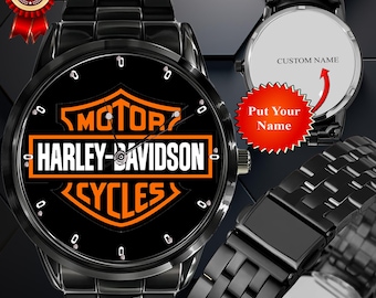 Reloj de pulsera con el logo de Harley-Davidson, de metal, con caja de regalo.