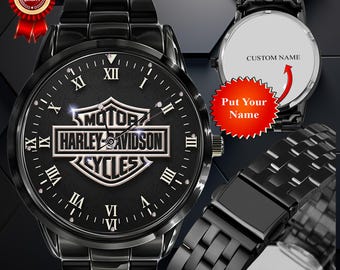 Relógio de pulso clássico Harley Logo, caixa de metal gratuita