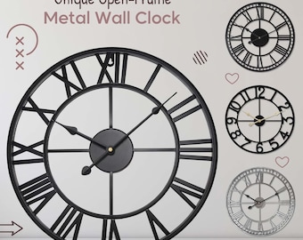 Orologio da parete in metallo romano, tradizionale orologio da fattoria, 40 cm, 60 cm, 78 cm, 80 cm, silenzioso, numeri romani, arte murale in metallo, regalo rustico per la casa