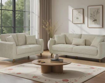 Luxury Gold Fabric 3+2 Seater Sofa Set | Modern Upholstered Living Room Couch Suite