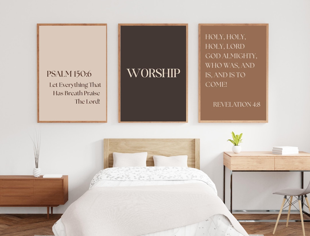 Christian Wall Art Set of 3, Worship Scripture Prints, Minimalist Bible ...