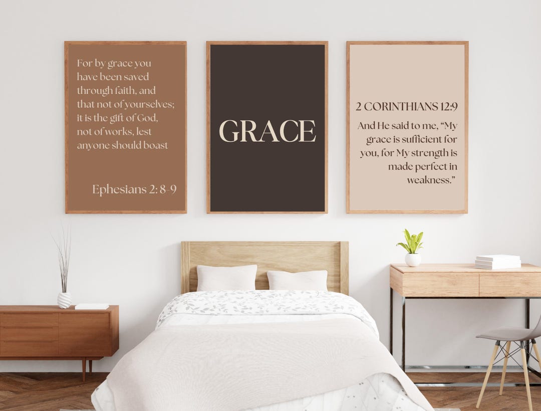 Christian Wall Art Set of 3, Grace Scripture Prints, Minimalist Bible ...