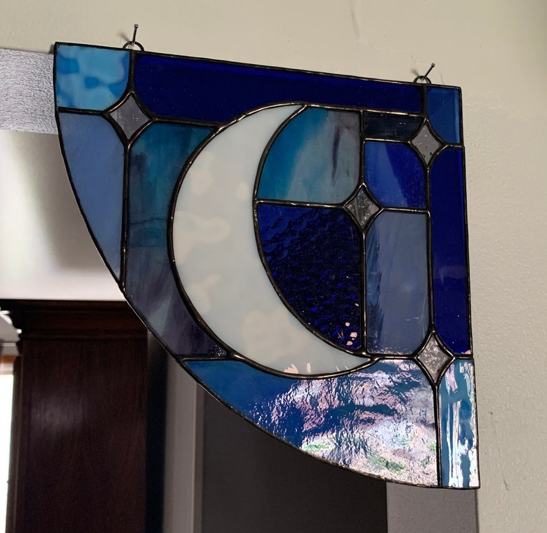 Stained Glass Pattern Moon with Stars Corner Etsy 日本
