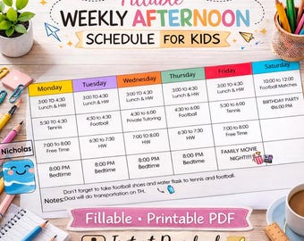 Agenda hebdomadaire de l'après-midi pour les enfants | Tableau de routine à remplir (téléchargement PDF)