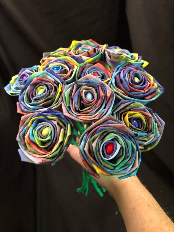 Rainbow Tye Dye Roses With Stems Tye Dye Rose Flower Bouquet Etsy