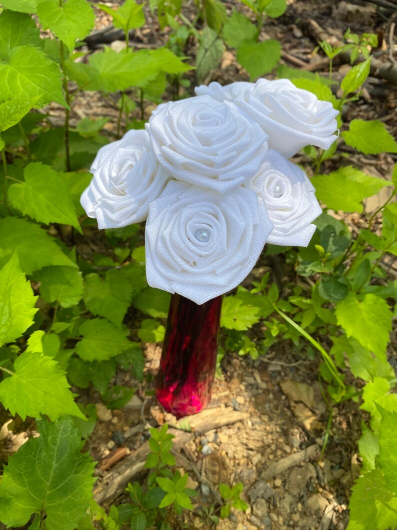 White Linen Roses With Stems, Linen Flower Bouquet, Linen Flowers ...