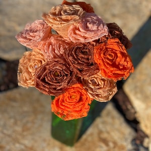 Orange Lace Roses with Stems, Lace Flower Bouquet, Lace Flowers, Lace Roses, 13th Wedding Anniversary Gift, Lace Gift for Her, Thirteenth