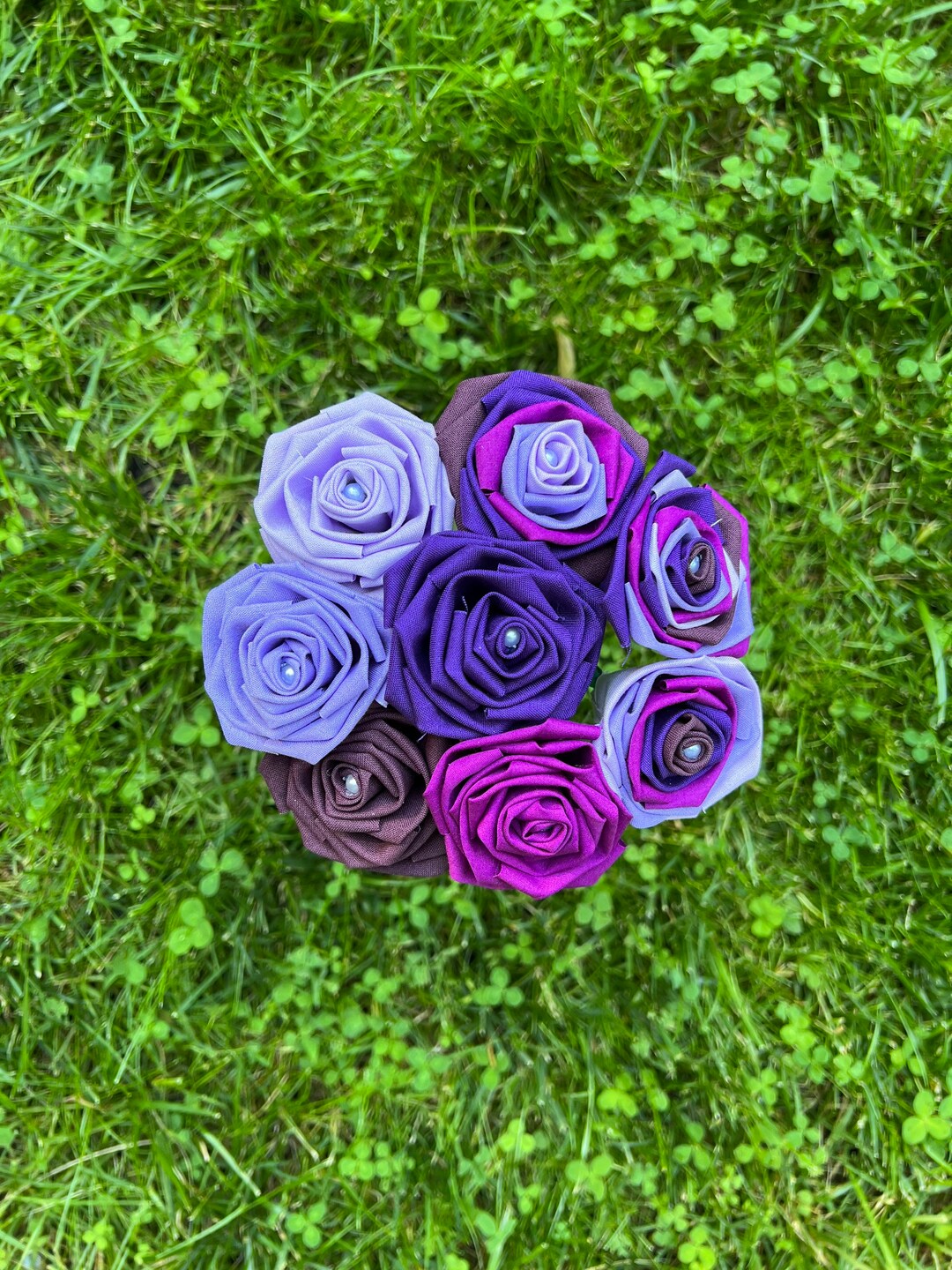 Purple Cotton Roses With Stems Purple Ombré Flower Bouquet Etsy