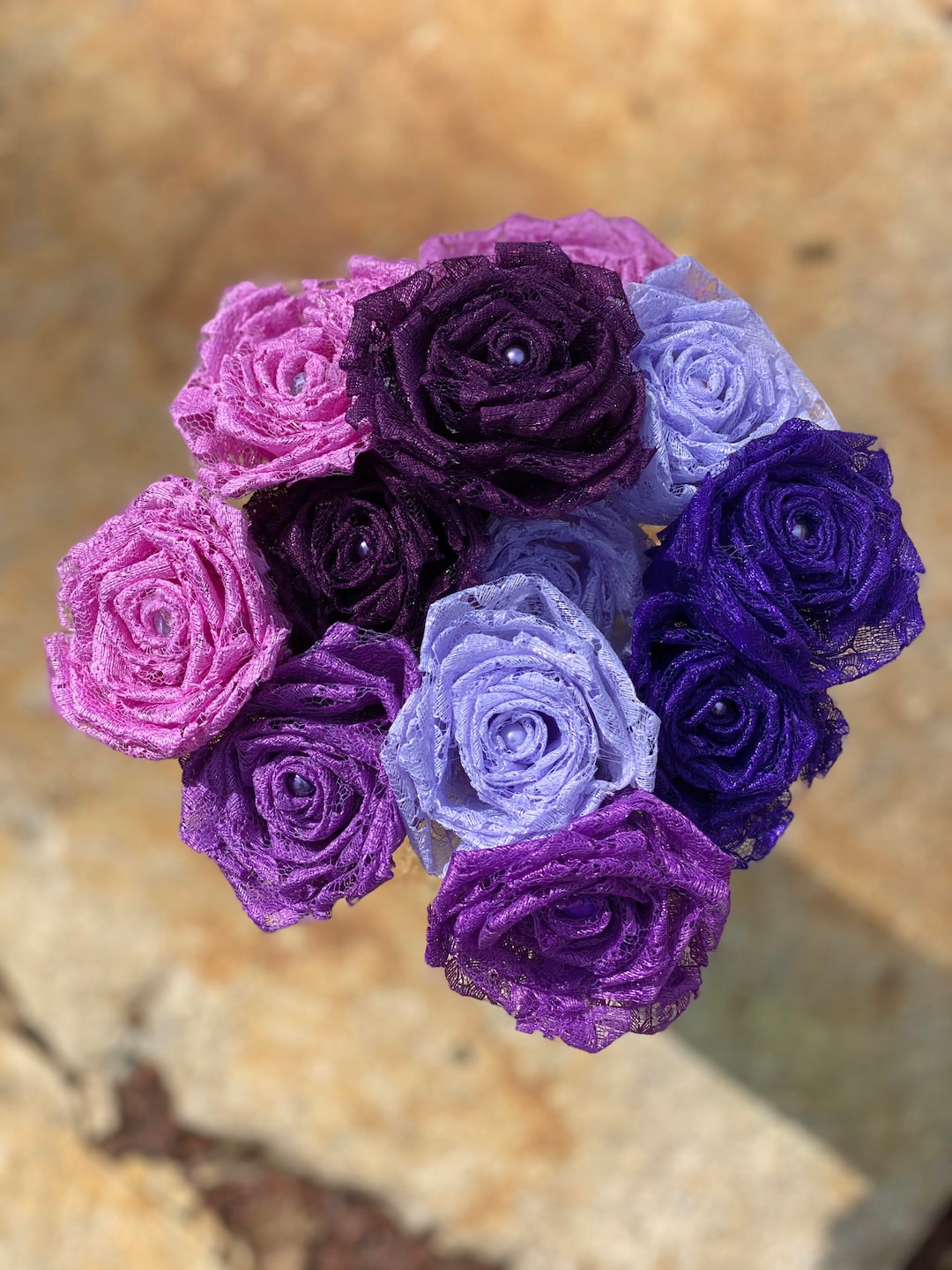 Purple Lace Roses With Stems, Lace Flower Bouquet, Lace Flowers, Lace