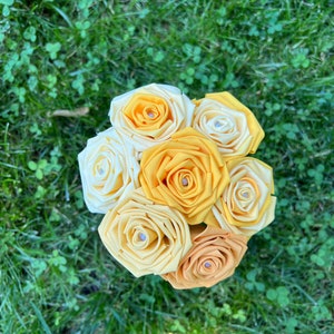 Yellow Cotton Roses with Stems, Yellow Ombré Flower Bouquet, Yellow Rose, Cotton Roses, Cotton Anniversary, Second Anniversary, Gift for Her