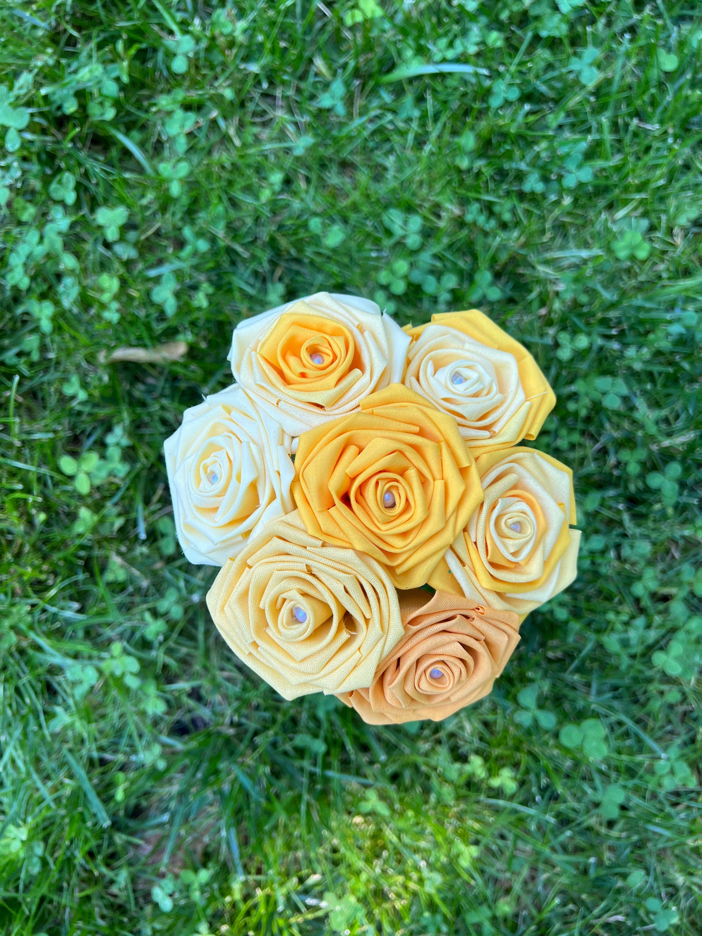Yellow Cotton Roses with Stems, Yellow Ombré Flower Bouquet, Yellow Rose, Cotton Roses, Cotton Anniversary, Second Anniversary, Gift for Her