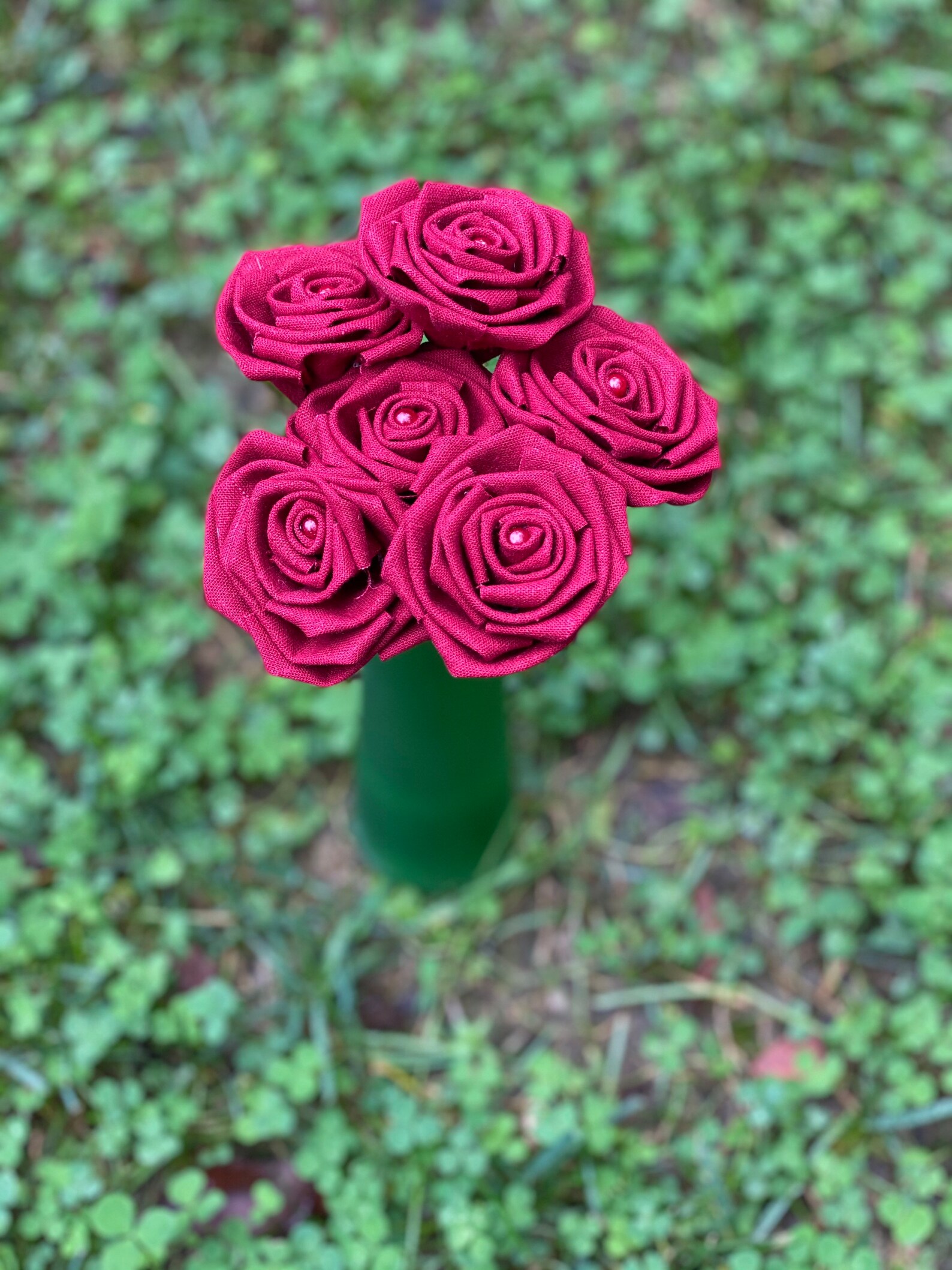 Red Linen Roses With Stems, Linen Flower Bouquet, Linen Flowers, Linen ...