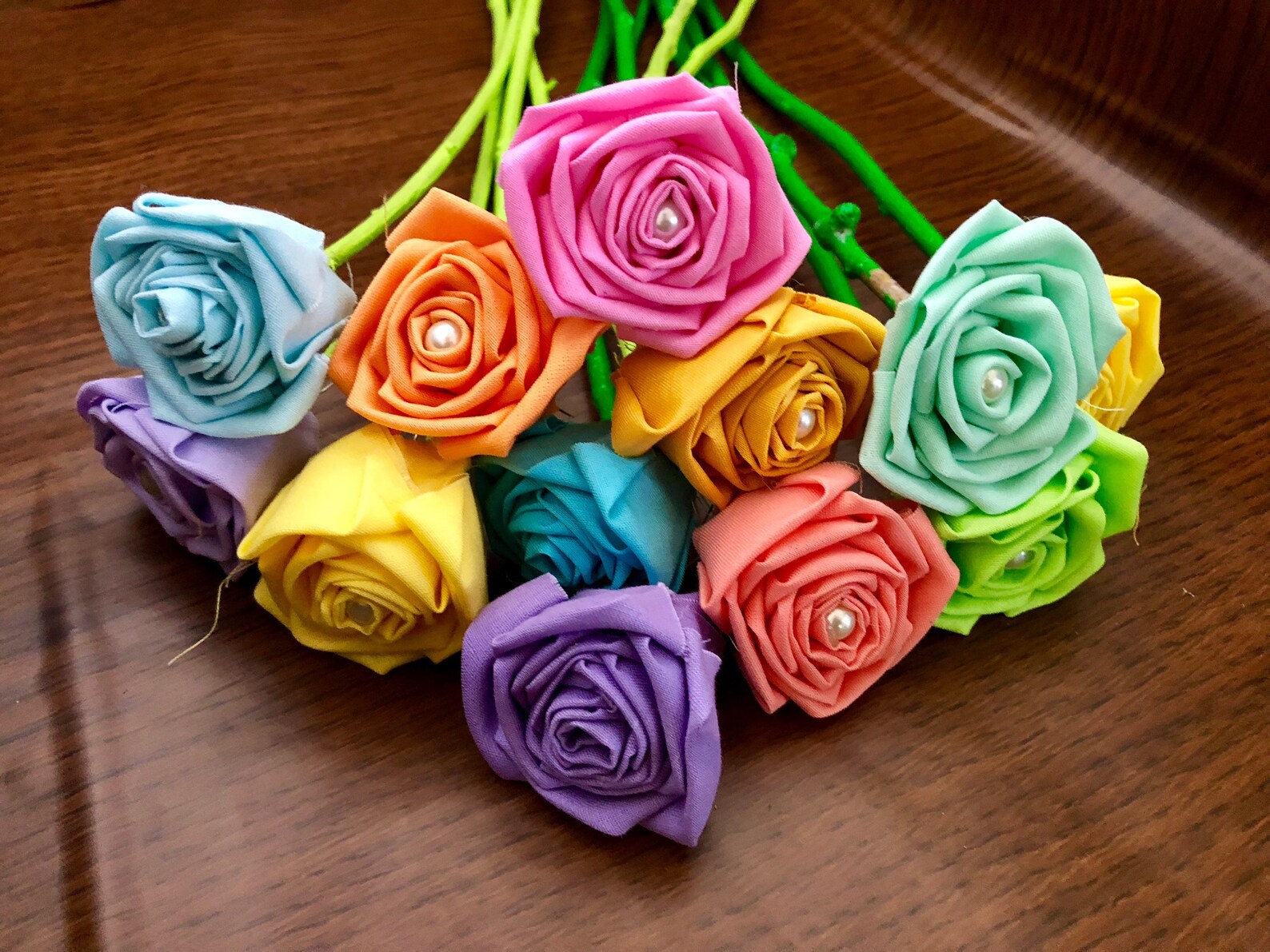Pastel Rainbow Cotton Roses With Stems Cotton Flower Bouquet - Etsy