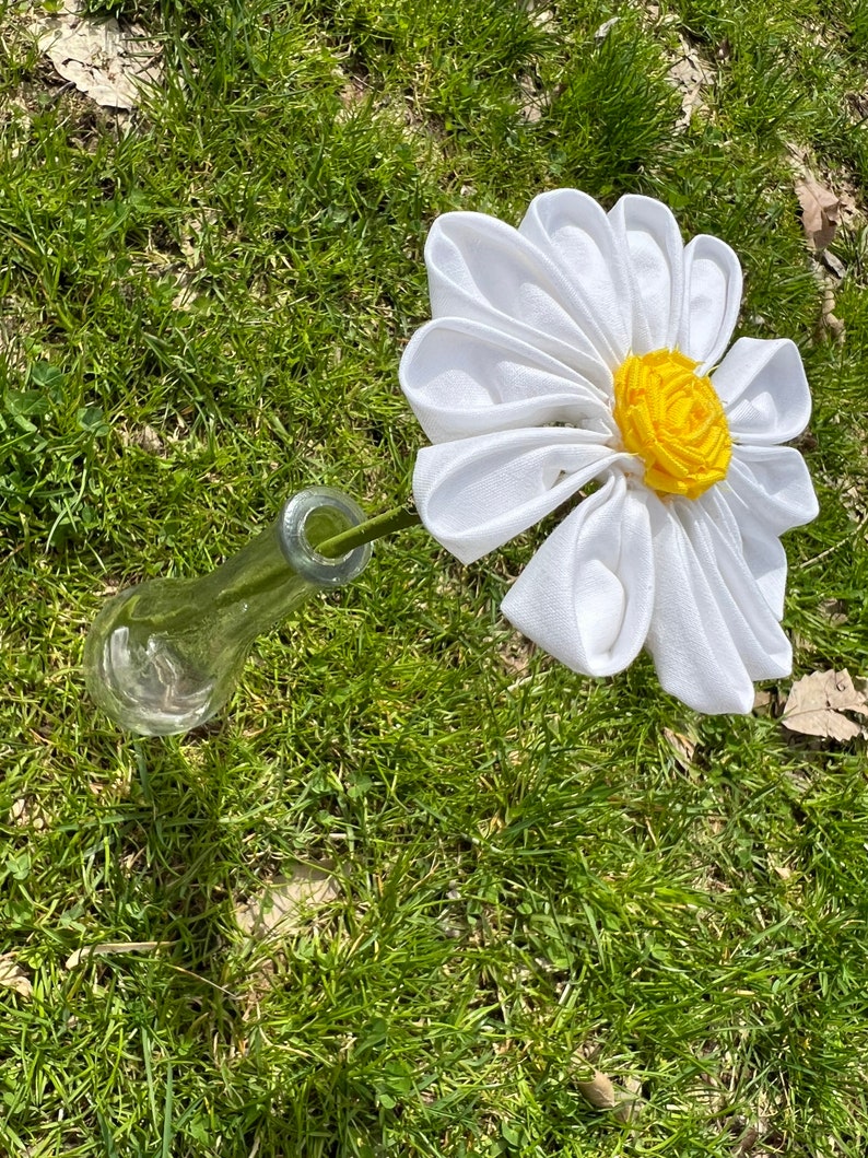 Witte katoenen madeliefjes met steel, madeliefjeboeket, katoenbloem, stoffen madeliefje, 2e huwelijksverjaardag, katoenen jubileum, cadeau voor haar, tweede afbeelding 8