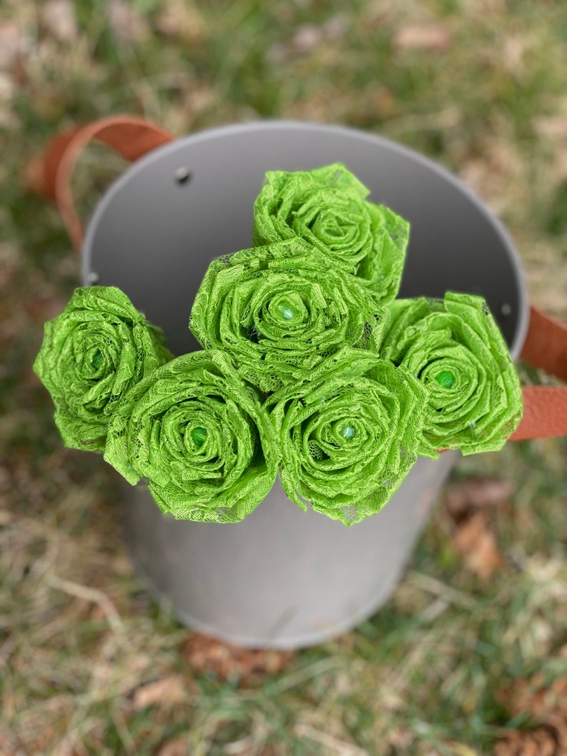 Lime Green Lace Roses with Stems Lace Flower Bouquet Lace Etsy