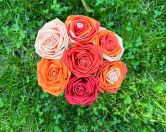Orange Cotton Roses with Stems, Orange Ombré Flower Bouquet, Orange Rose, Cotton Roses, Cotton Anniversary, Second Anniversary, Gift for Her