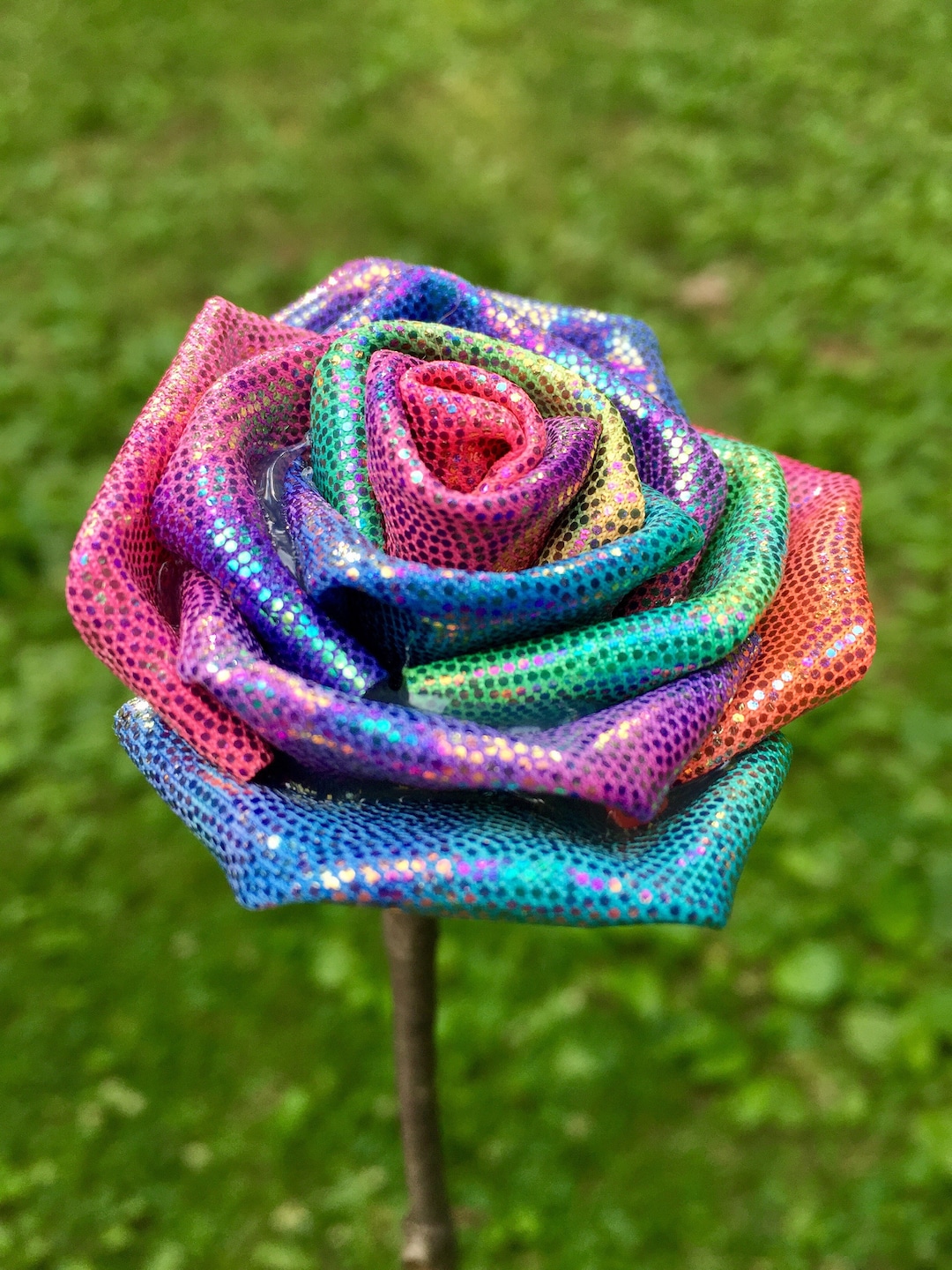 Glitter Rainbow Fabric Roses With Stems, Sparkly Roses, Valentines Day