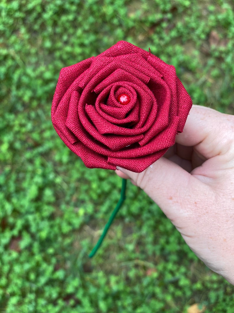 Red Linen Roses With Stems, Linen Flower Bouquet, Linen Flowers, Linen ...