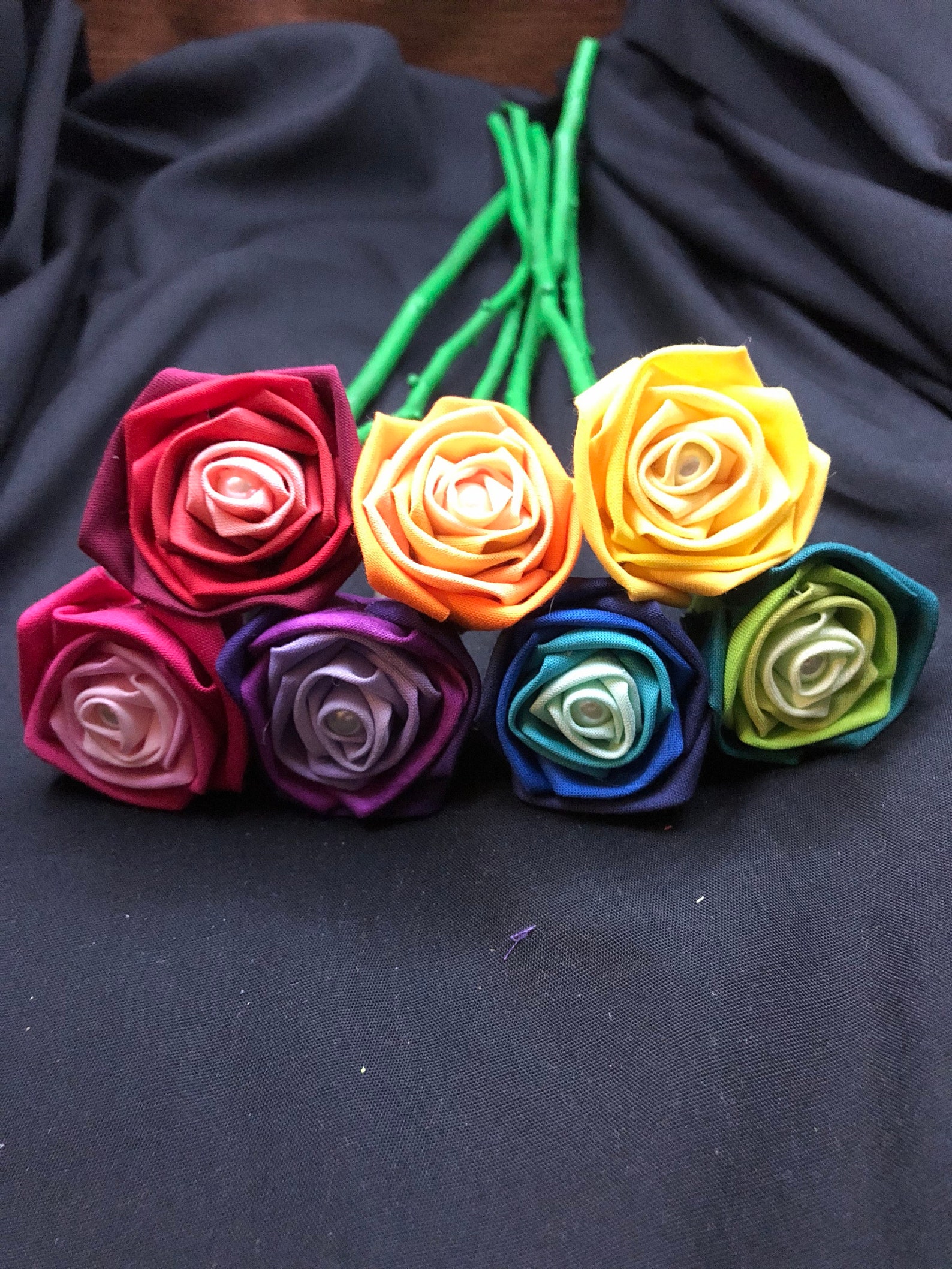 Ombre Rainbow Cotton Roses With Stems Rainbow Rose Wedding Etsy