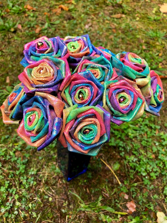 Glitter Rainbow Fabric Roses With Stems, Sparkly Roses, Valentines Day  Flowers, Valentines Day Gift, Rainbow Roses, Mermaid Wedding 