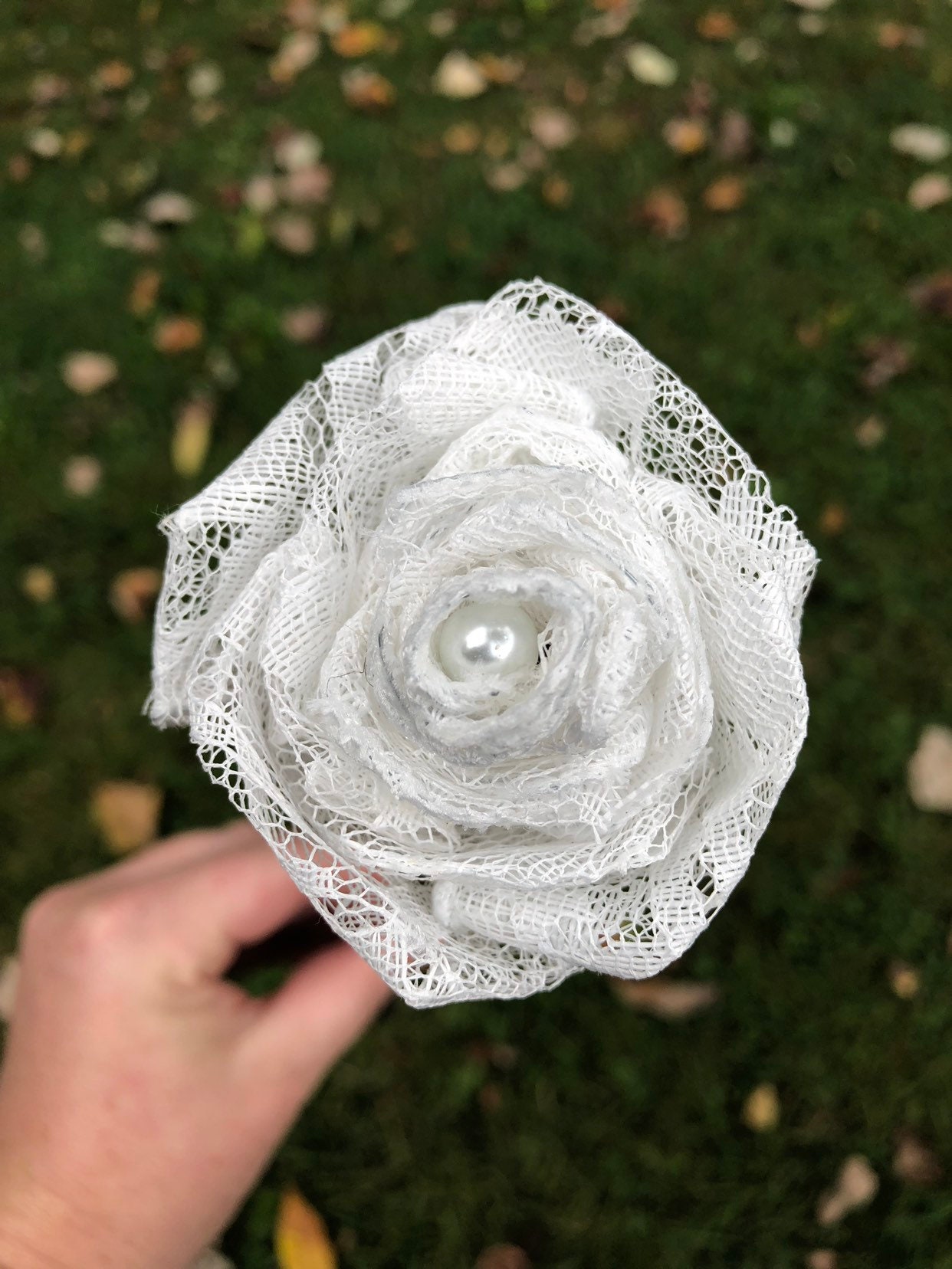 White Lace Roses with Stems Lace Flower Bouquet Lace Etsy