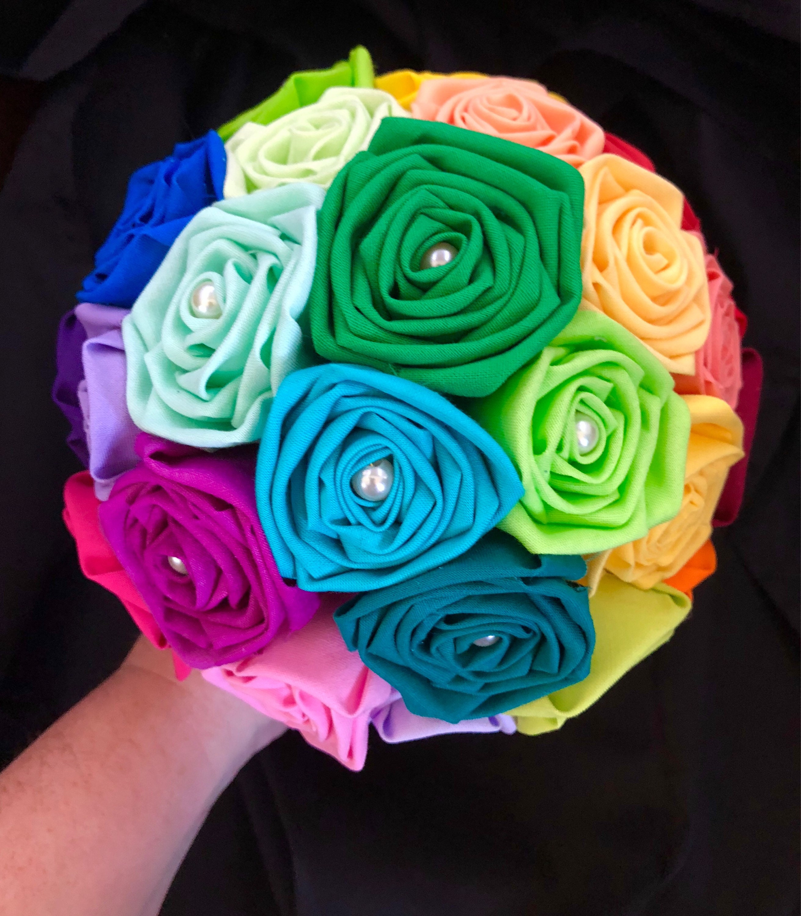Rainbow Fabric Flower Wedding Bouquet Alternative Wedding Etsy