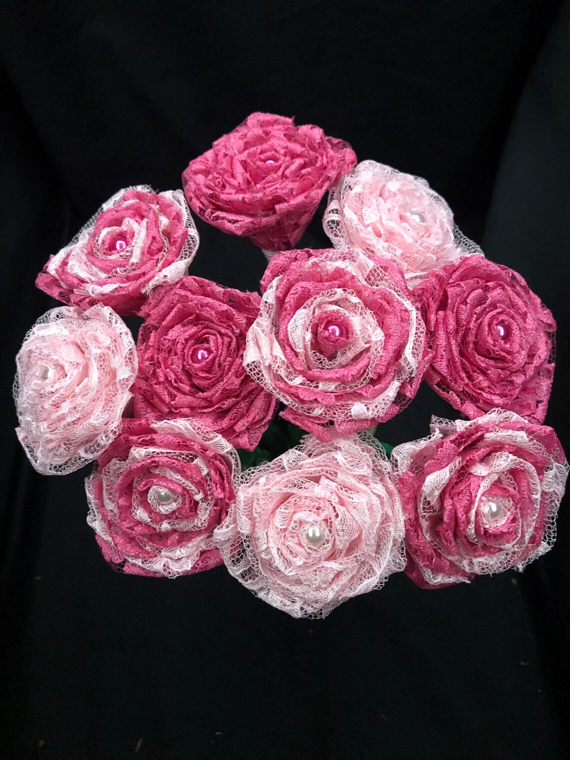 Pink Lace Roses with Stems Pink Lace Flower Bouquet Pink Etsy