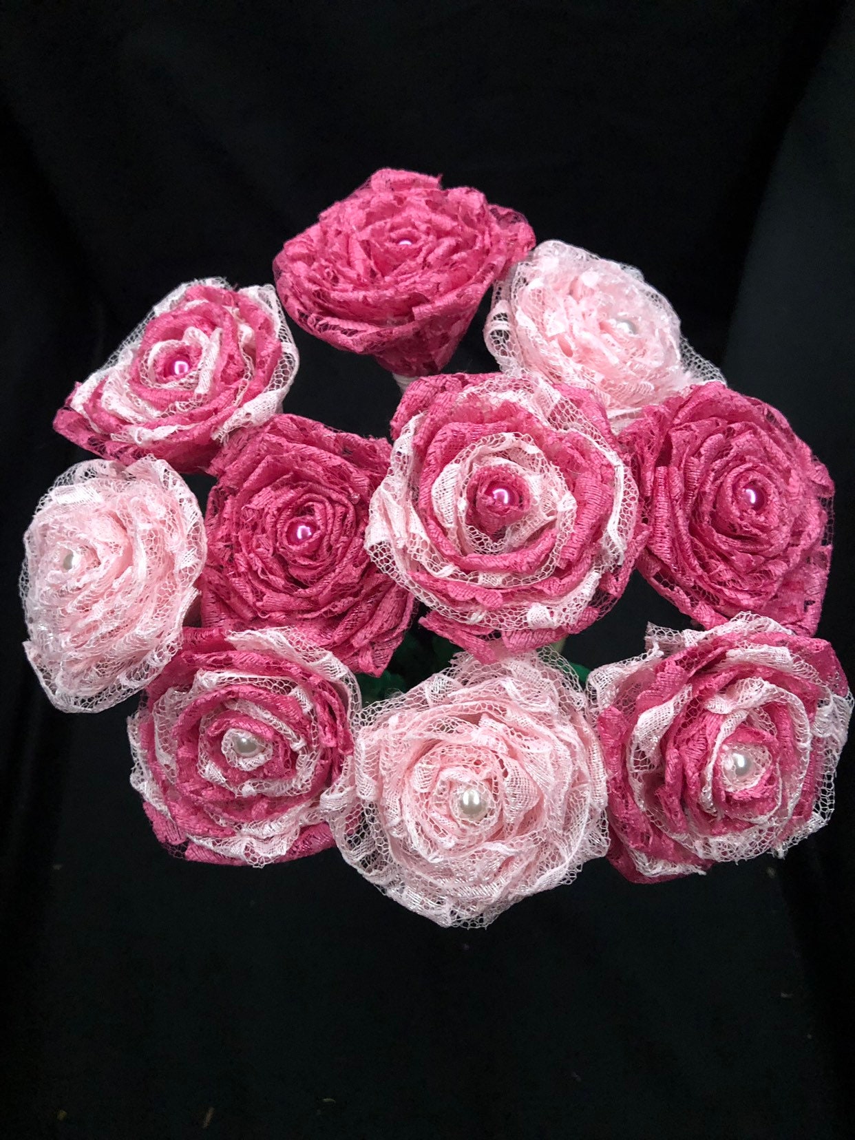 Pink Lace Roses with Stems Pink Lace Flower Bouquet Pink Etsy