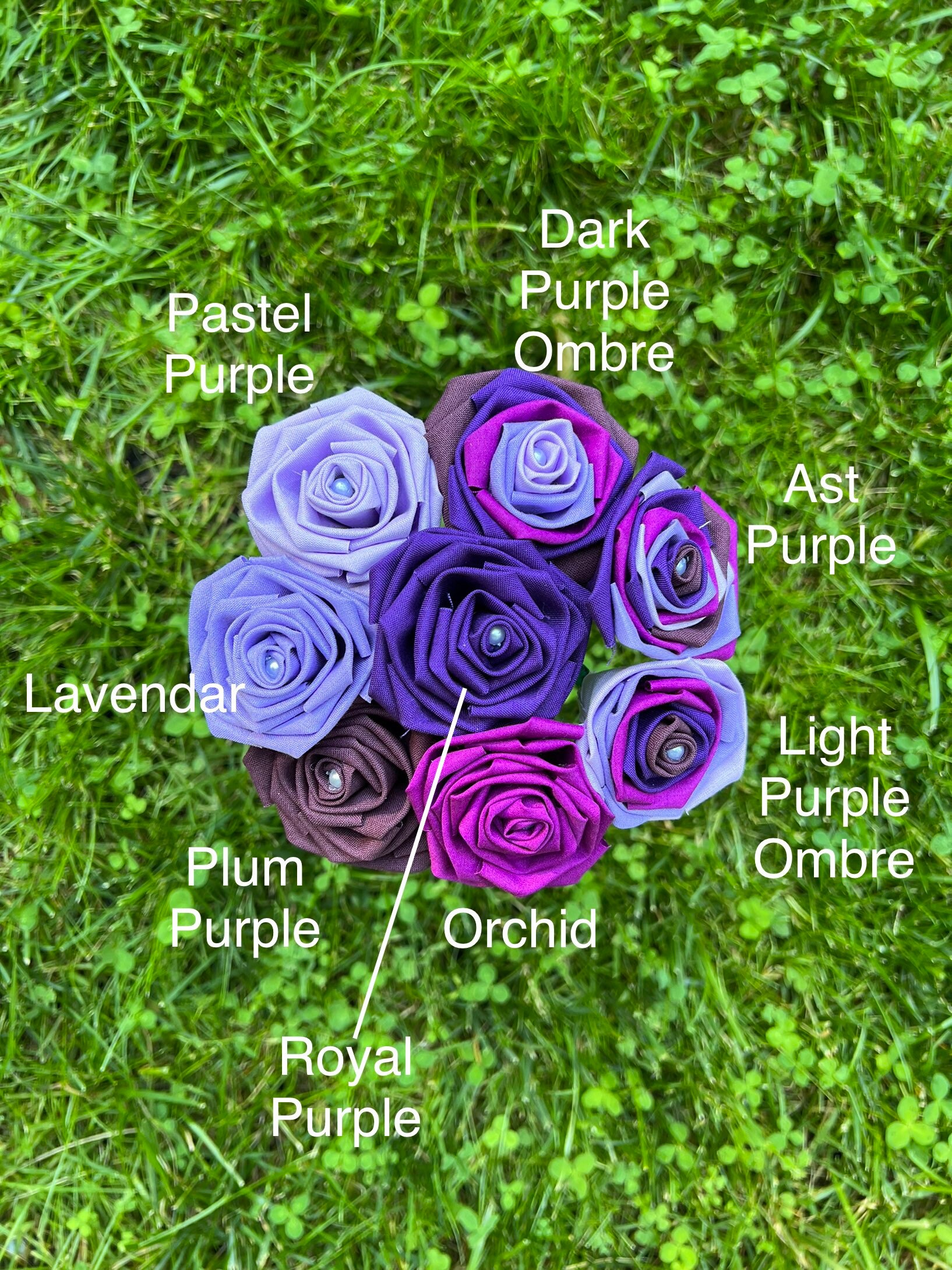 Purple Cotton Roses With Stems, Purple Ombré Flower Bouquet