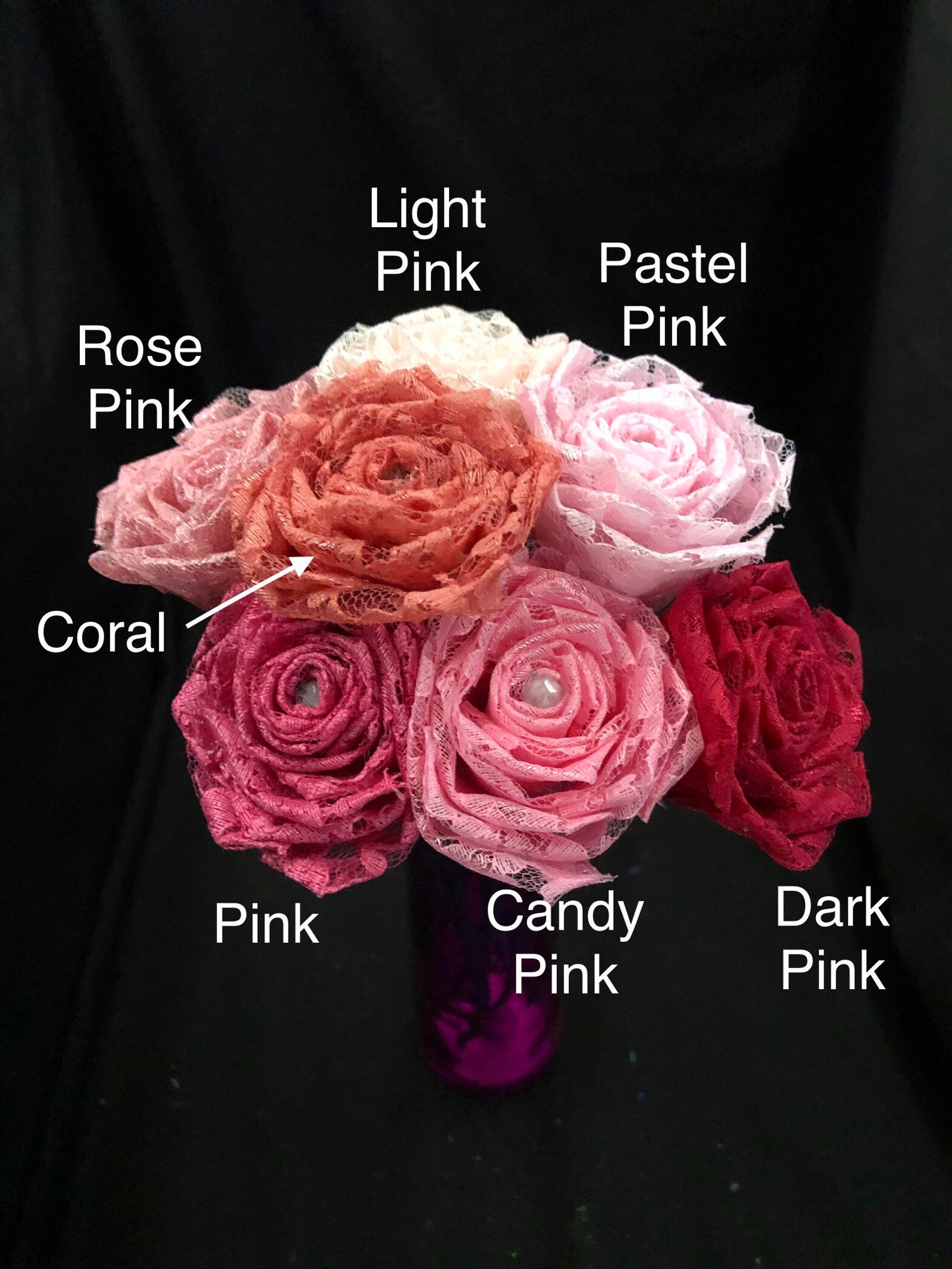 Pink Lace Roses with Stems Pink Lace Flower Bouquet Pink Etsy