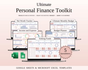 Ultimate Personal Finance Toolkit | Excel & Google Sheets Budget Templates | Income Expense Tracker