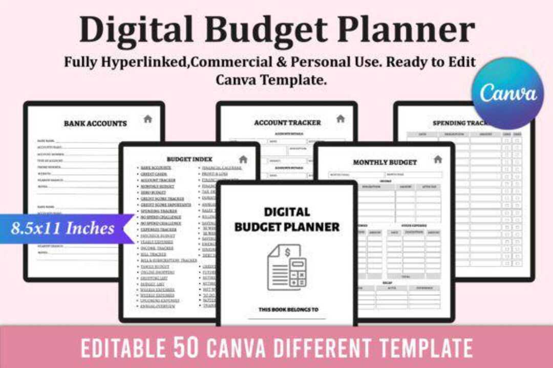 Digital Budget Planner Canva Template | Editable Finance Planner ...