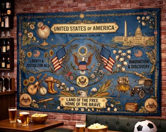 USA Inspired Soccer Tapestry, Football Wall Decor, Sports Fan Room Hanging, Game Room Gift for Soccer Lovers