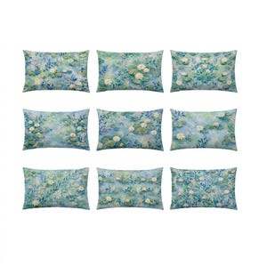 Water Lily Lumbar Pillow Cover 30x18 20x12in, Double Sided Baby Fleece Cushion, Blue Green Floral Pond Throw Pillow Decor