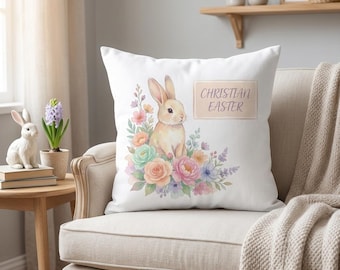 Personalized Easter Pillow Covers, Double-Sided Printing Pillowcase,Custom Name Square Cushion Covers14/16/18/20/24'',Farmhouse Spring Decor