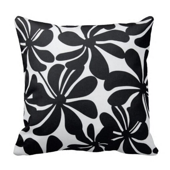 Black Outdoor Floral Pillows Patio Decor Floral Throw Etsy