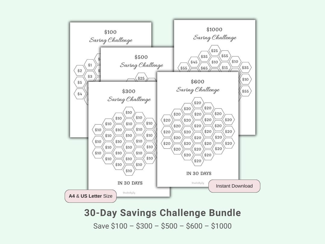 30 Day Savings Challenge Bundle | Printable Money Saving Tracker | A4 ...
