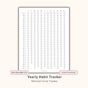 Seguimiento de hábitos minimalista de 365 días: PDF anual (A4 y carta) (Descarga instantánea)