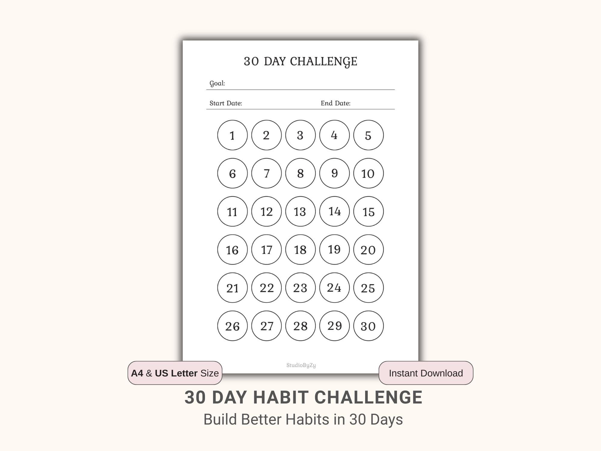 30 Day Habit Tracker Printable, Minimalist Goal Planner (PDF Download ...