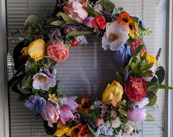 Colorful Front Door Spring Wreath